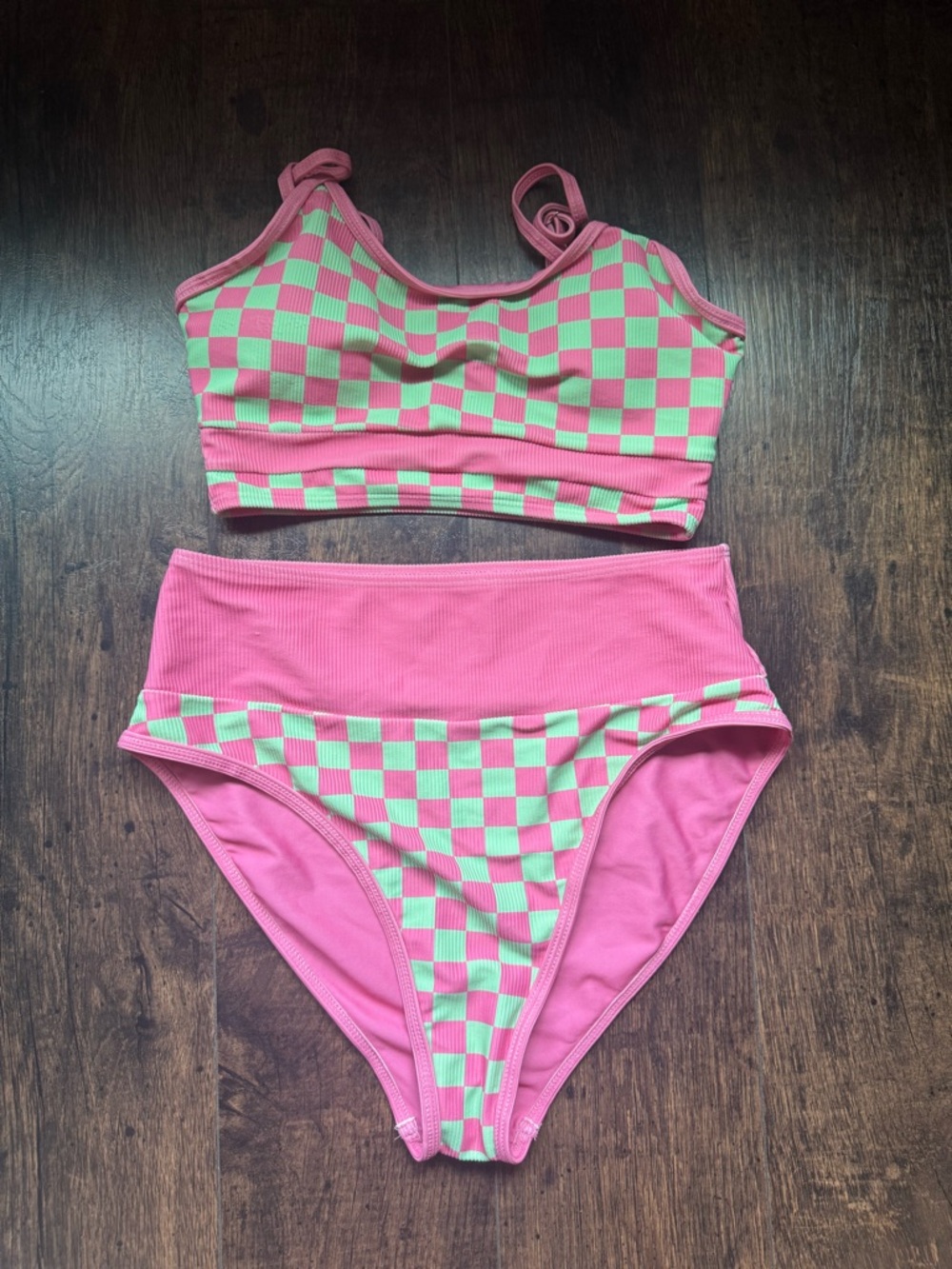 Pink Lily Pink and Green Checkerboard Bikini Set